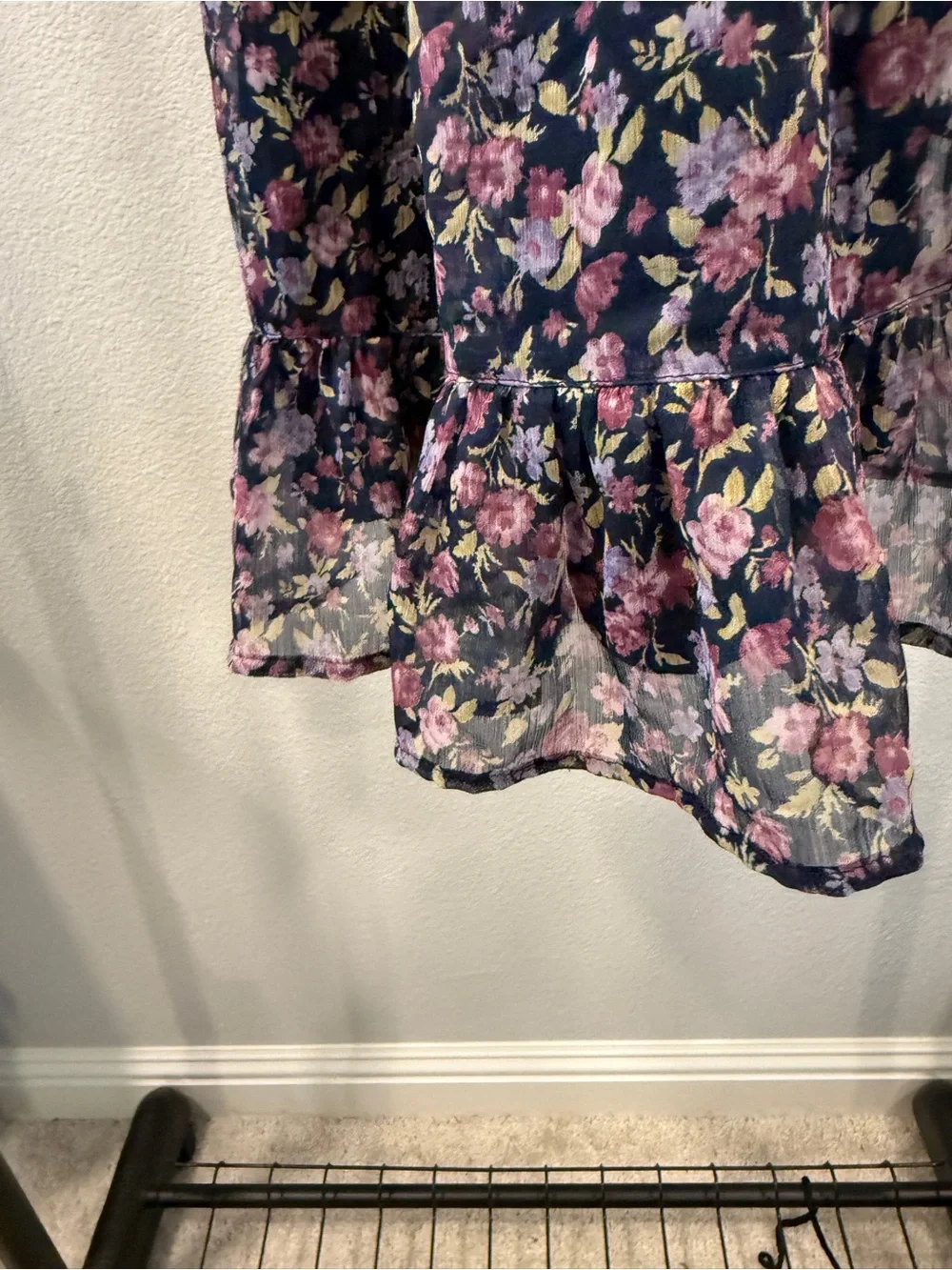 abercrombie kids Navy Floral Ruched Skater dress with Pink and Yellow Blooms 7/8